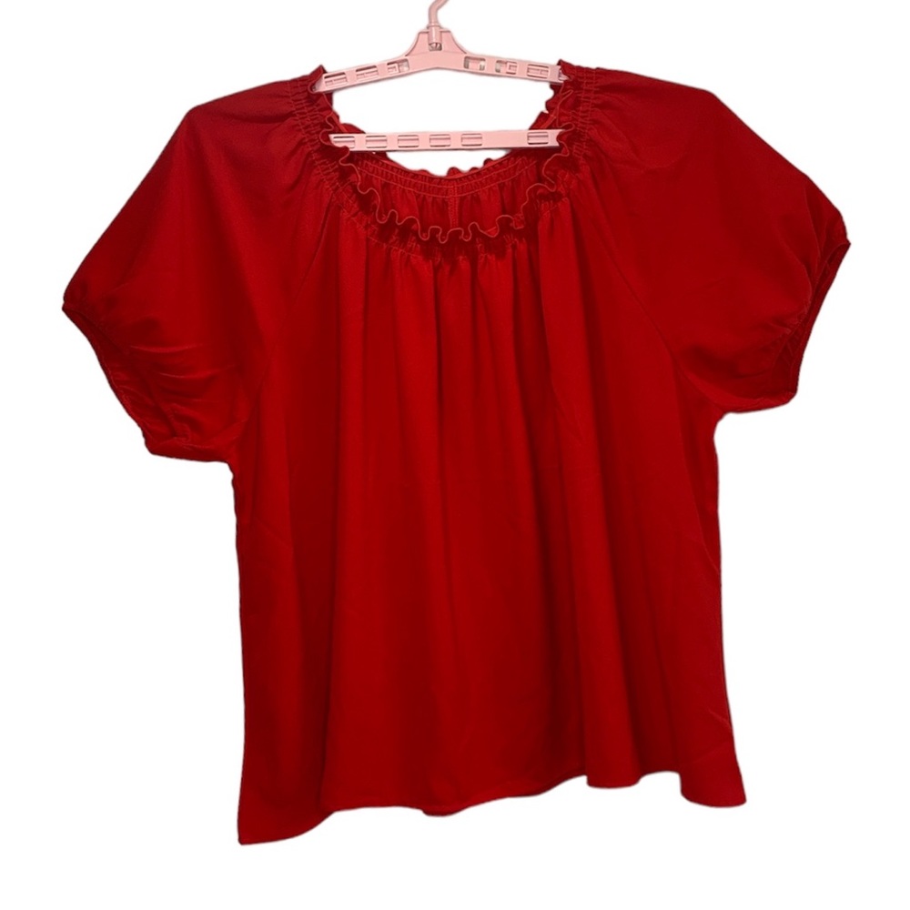 SHEIN Curve Square Neck Off Shoulder Solid Red Blouse Top Size 3XL